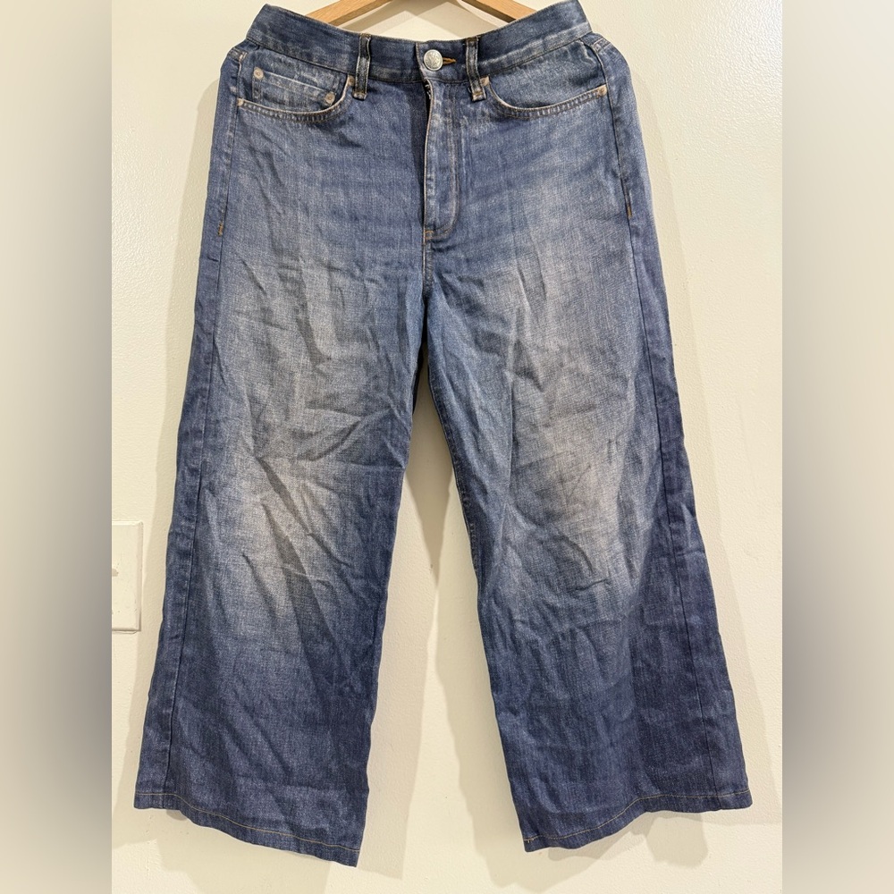 rag & bone Distressed Blue Wide-Leg Jeans